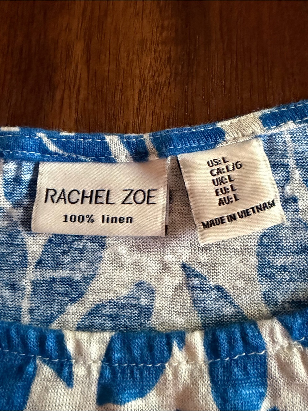 Rachel Zoe Cream Linen Tee with Bold Blue Leaf Print - Picture 6 of 8